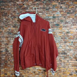 Champion  Red & White  Rain Jacket Adult   1/4 Zip Windbreaker  Pullover Size XL